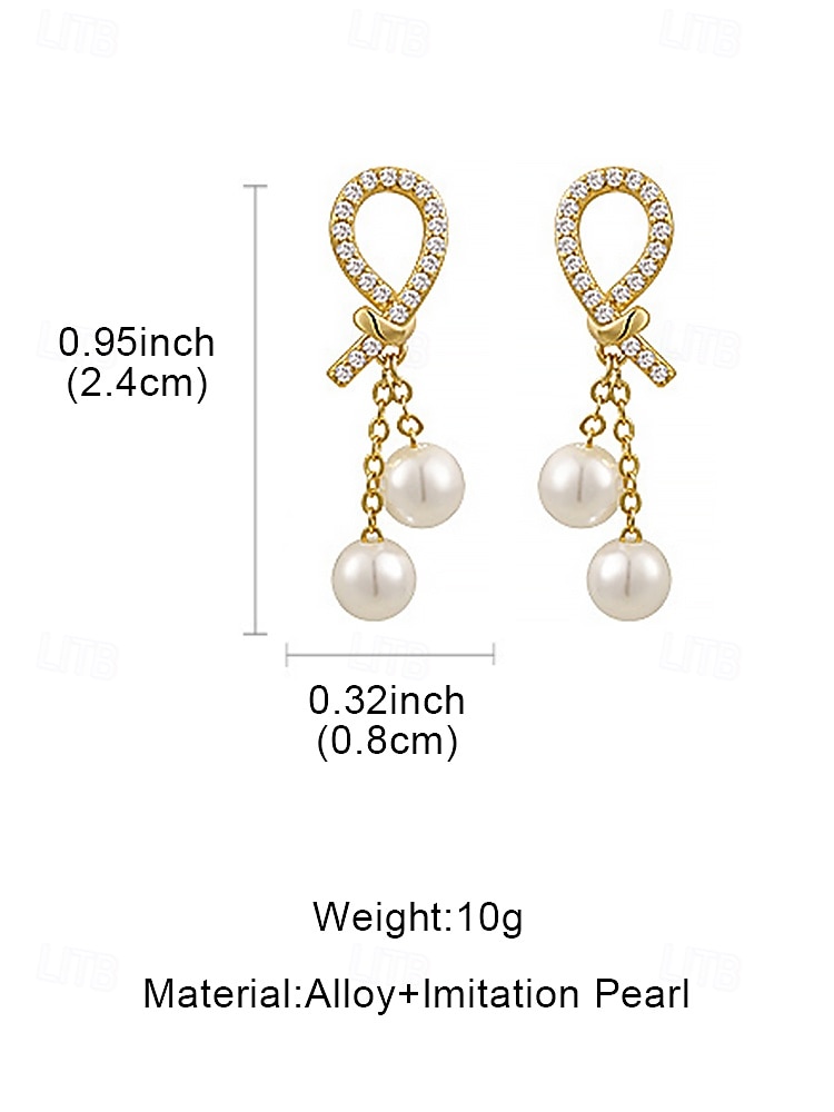 Women's imitation pearl earrings with rhinestone teardrop design, Elegant gold dangling style, Suitable for commuting, Office, Wedding, Party and evening 2026 - $5.99 –P7