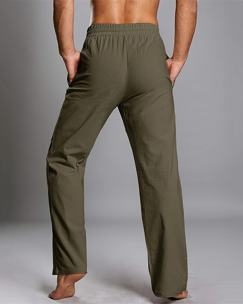 Men's Linen Pants Trousers Summer Pants Beach Pants Pocket Elastic Waist Drawstring Plain Comfort Breathable Vacation Daily Holiday Hawaiian Boho Dark Brown ArmyGreen 2025 - $17.99 –P11