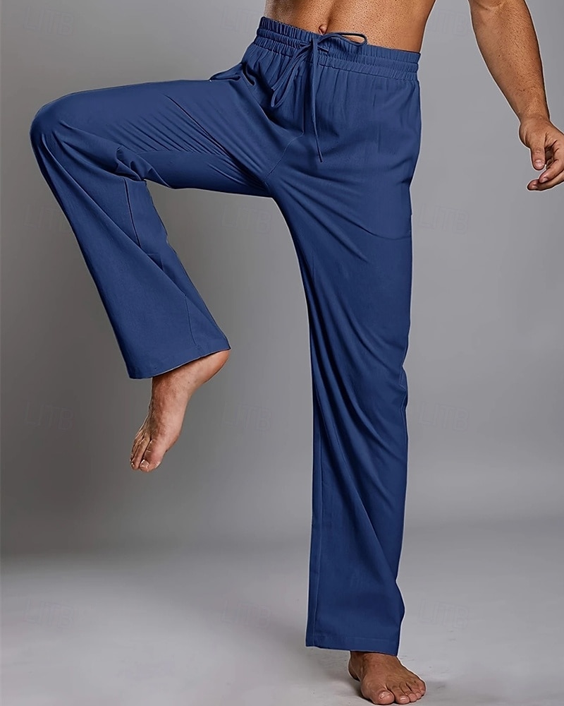 Men's Linen Pants Trousers Summer Pants Beach Pants Pocket Elastic Waist Drawstring Plain Comfort Breathable Vacation Daily Holiday Hawaiian Boho Dark Brown ArmyGreen 2025 - $17.99 –P7
