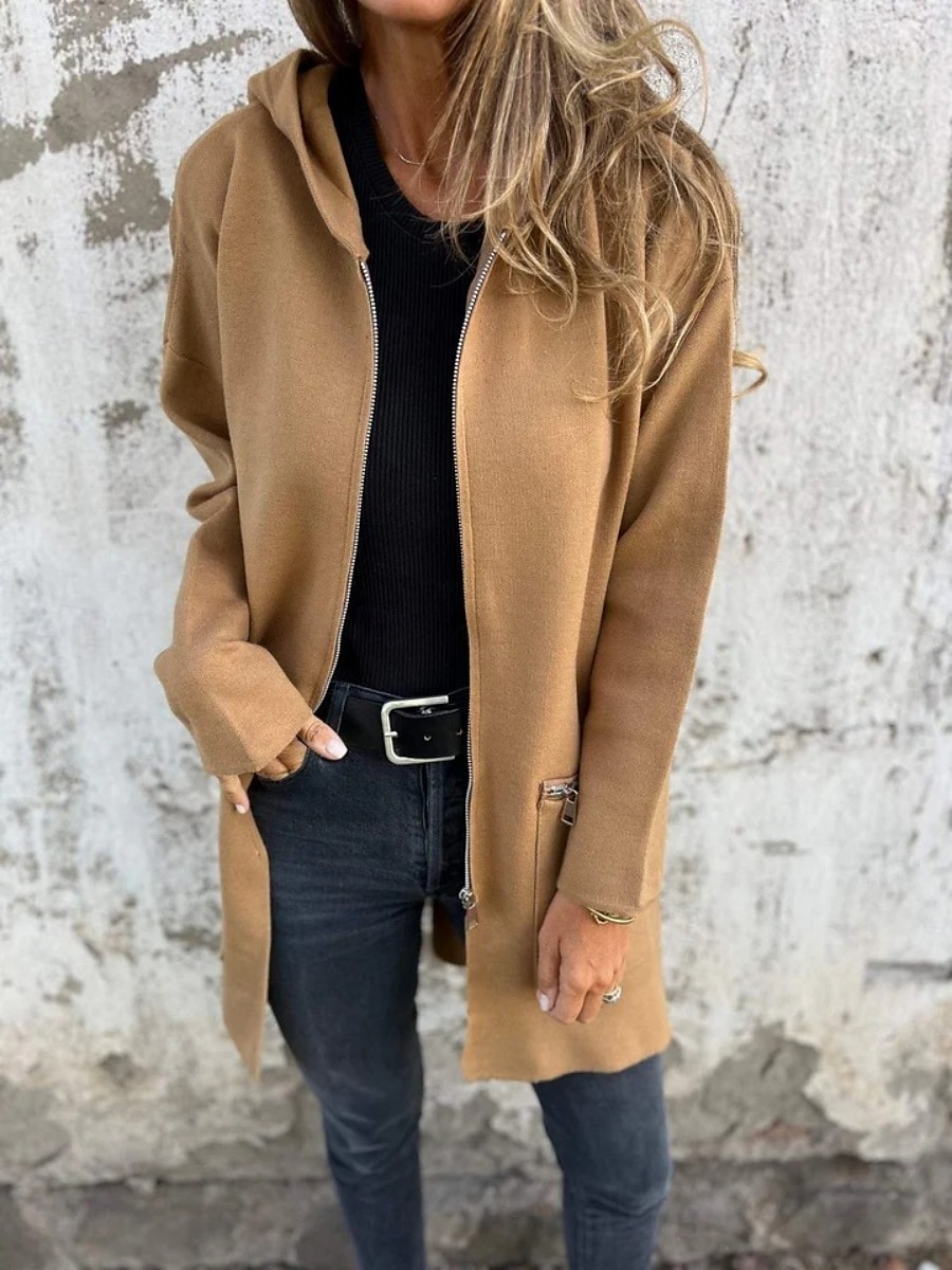 Women's Casual Jacket Hoodie Jacket Breathable Comfortable Zipper Pocket Casual Plain Vacation Street Daily Wear Going out Zipper Regular Hooded Regular Fit Long Sleeve Outerwear Black Red Blue 2025 - $32.99 –P8