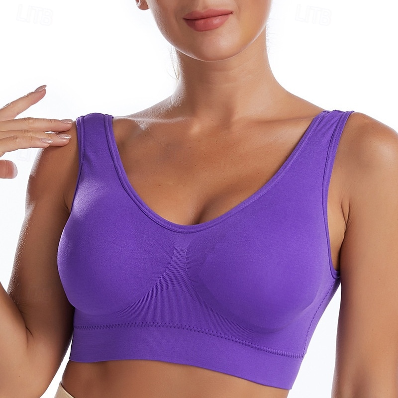 Women's Yoga Bra Pilates Bra Sports Bra Bra Top Push Up Seamless Anti-vibration Wireless Solid / Plain Color Sport Activewear Deep Purple Watermelon Red Gym Zumba Running 2025 - $8.99 –P8