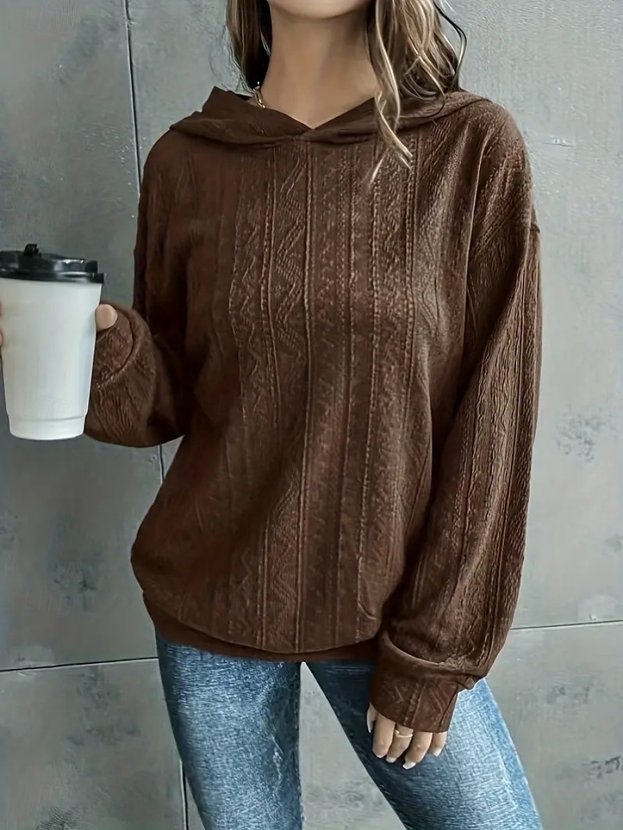 Mulheres Pulôver Moletom Com Capuz Tecido Casual Manga Longa Com Capuz Tops regulares Rua Dia a Dia Preto Azul Verde Café Outono Inverno de 2025 por $22.99 –P3