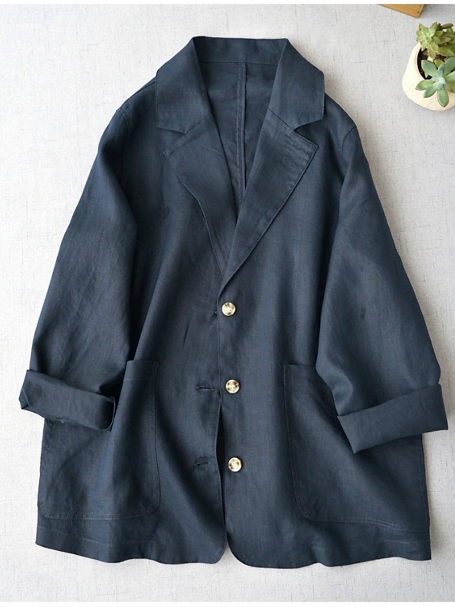 Femmes Blazer Confortable Respirant Avec Poches Boutons Occasionnel Uni Bureau Rue Occasionnel Tenue quotidienne Simple Boutonnage Régulier Col Rabattu Coupe Ample manche longue Vêtements d'extérieur de 2025 ? $30.99 –P4