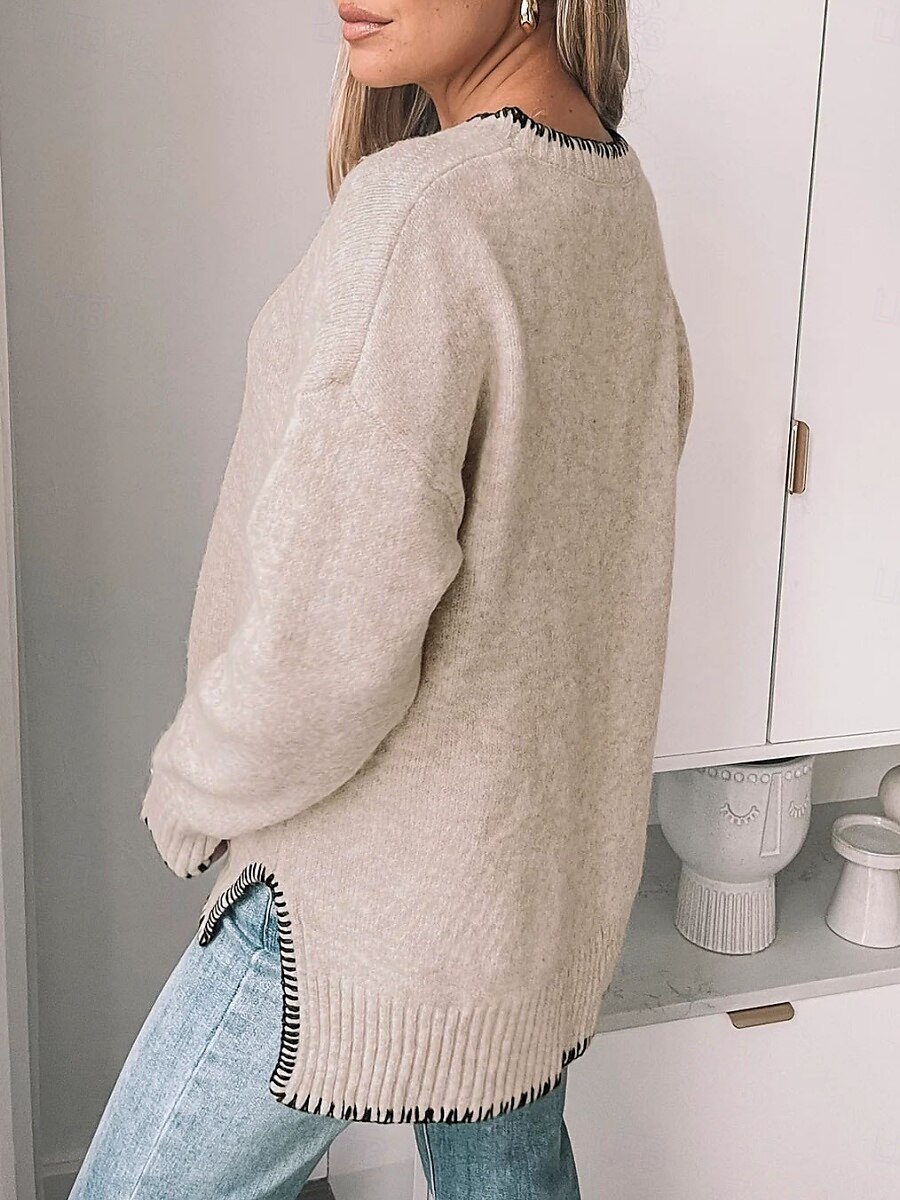 Damen Pullover Lässig Weich Einfarbig Gerippt Rundhalsausschnitt Patchwork Gestrickt Langarm Normale Oberteile Stricken Outdoor Täglich Wochenende Grün Khaki Herbst Winter 2025 - $39.99 –P12