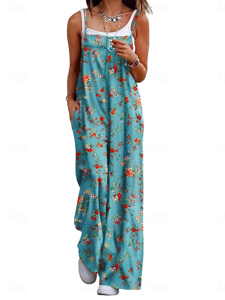 Női Szabályos Jumpsuitek Aktív Virágos Ujjatlan Széles lábszár Kerek Zseb Magas derék Vakáció Napi Normál Sárga Arcpír rózsaszín Katonai zöld Nyár 2025 - $23.99 –P14