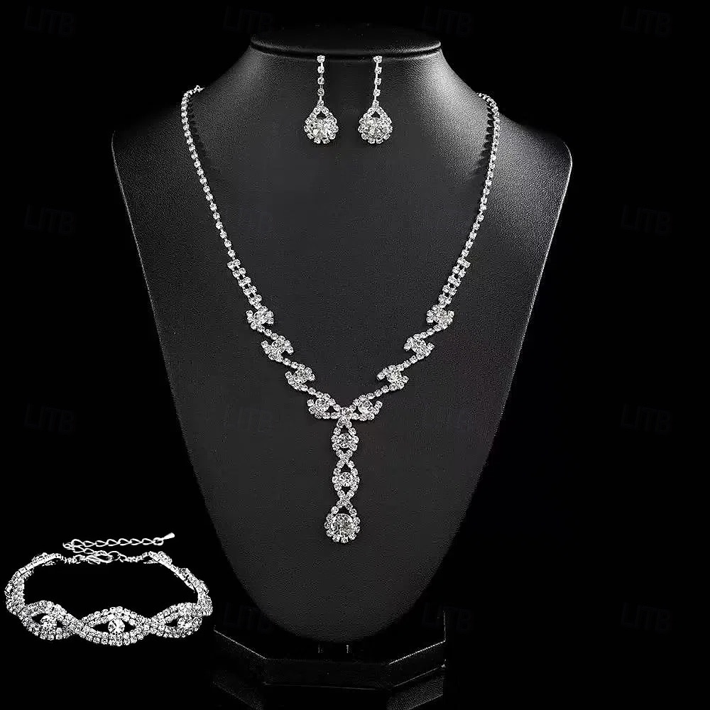 Set di gioielli da sposa, 1 set di orecchini con zirconi e strass, collana e braccialetti, elegante e raffinato, set di gioielli da donna per matrimonio, lavoro, occasioni speciali del 2025 a $28.99 –P2
