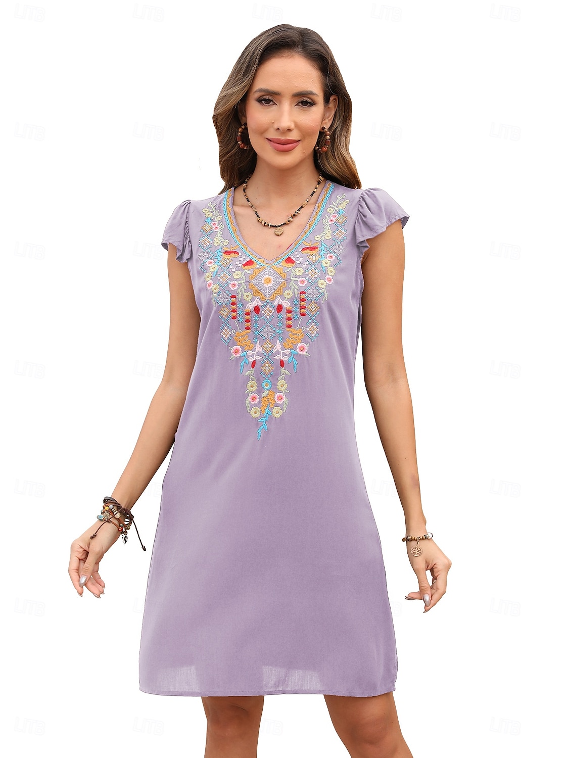 Pentru femei Rochie Mini Rochie casual Modă Modern Rochie eleganta Beretă Nuntă Zilnic Dată Fit regulat Floral Broderie Fără manșon În V Negru Roșu-aprins Mov Vară 2025 - $27.99 –P3