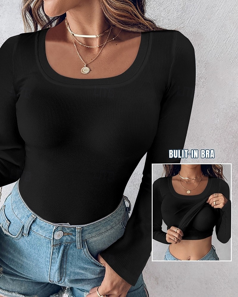 Damen T Shirt T-Shirt Einfach Mode Stilvoll Klassisch Langarm Rundhalsausschnitt Normale Oberteile Täglich Ausgehen Wochenende Schwarz Rote Grün Khaki Grau Sommer Frühling Herbst 2026 - $25.99 –P2