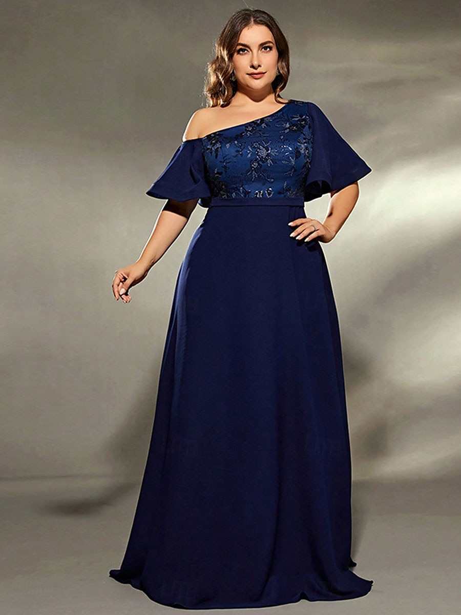 A-Linie Abendkleid Elegantes Kleid Formelle Hochzeit Bodenlang Kurze Ärmel Ein Schulter Satin mit Falten 2025 - $119.99 –P5