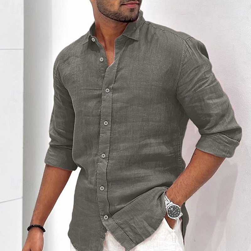 Voor heren Overhemd Linnen overhemd Zomer overhemd Strand Kleding Overhemd met knopen Effen Vakantie Casual Zwart Wit Lichtgroen Blozend Roze Lange mouw Strijkijzer Lente zomer Kleding 2025 - $22.99 –P7