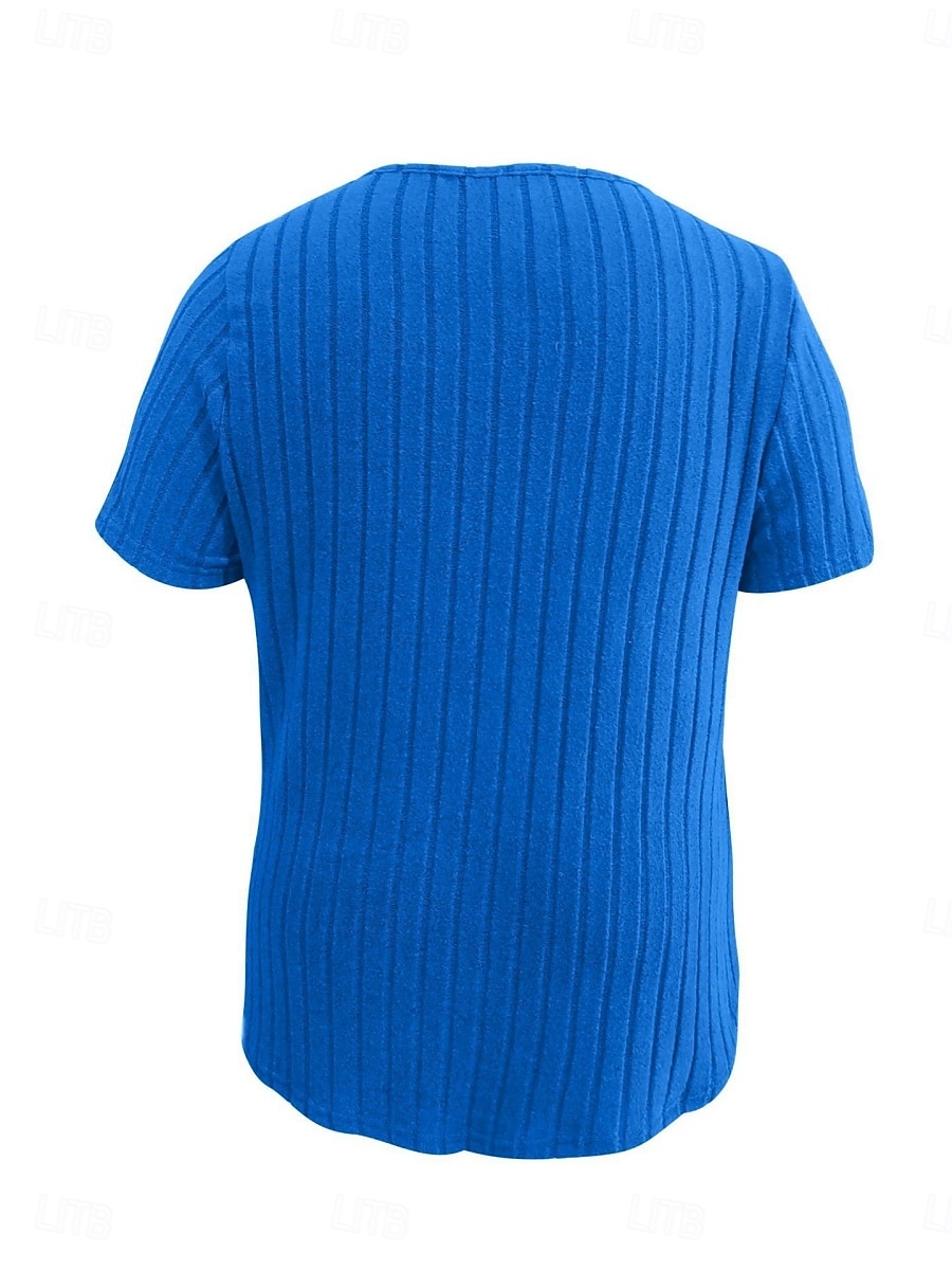 Pentru femei Plus Size Topuri Tricou Culoare solidă Peteci Manșon scurt În V Modă Șic Stradă Casual Zilnic Sfârșit de săptămână Împletit Vară Albastru regal Maro 2025 - $19.99 –P6