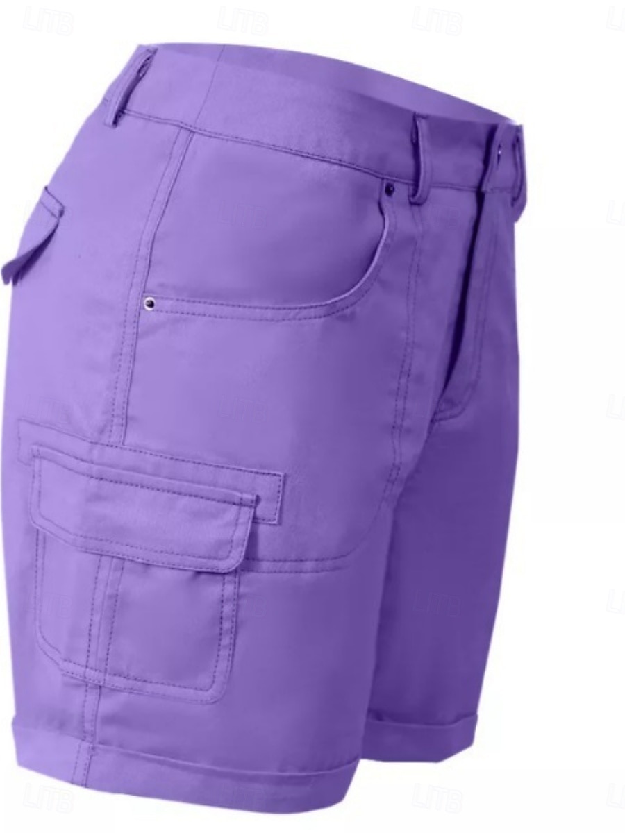 Dame kinesisk Shorts Grunnleggende Fritid Kort Middels midje عادي Lomme Komfort Utendørs Mikroelastisk Feriereise Gate Daglig Svart Lilla Grønn Kakifarget Sommer Normal 2025 - $31.99 –P9