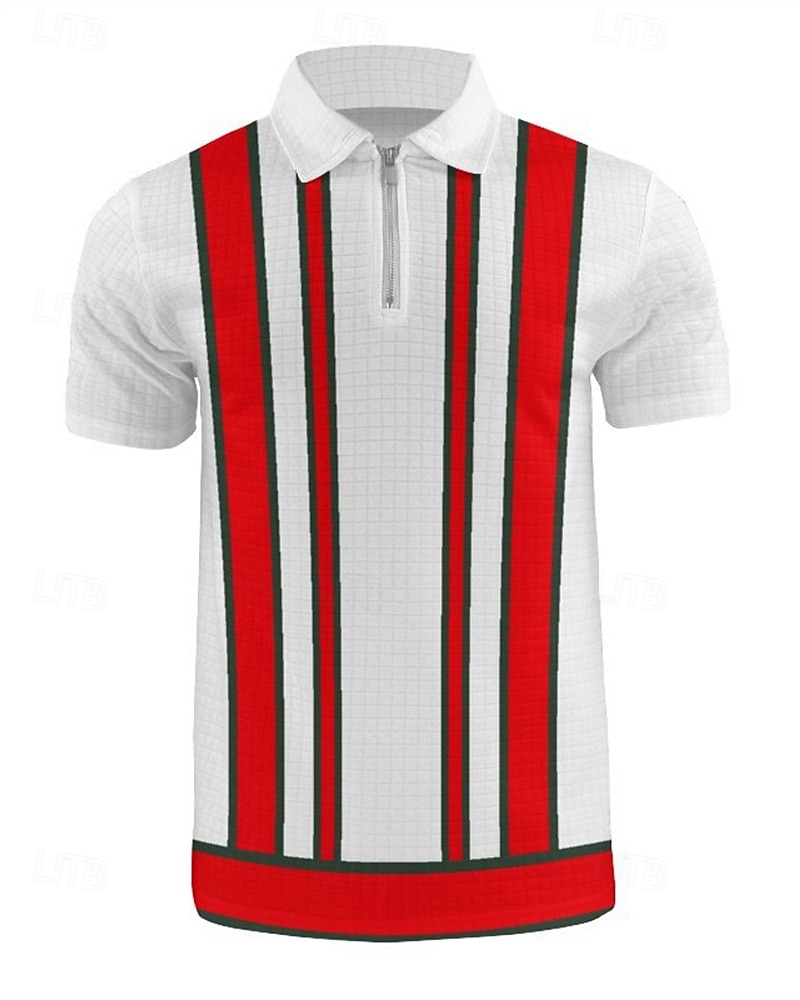 Hombre Camisetas polo polo con cremallera Exterior Ropa Cotidiana Diseño Manga Corta Moda Hawaiano Bloque de color Rayas Cremallera Verano Ajuste regular Blanco Rosa Azul Real Azul Camisetas polo 2026 - $48.99 –P6
