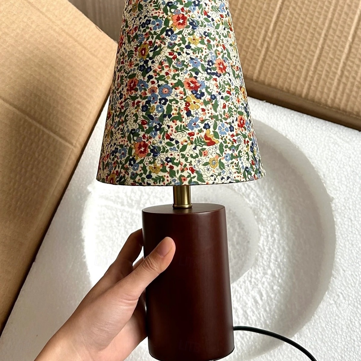 Abajur redondo com estampa floral pastoral francesa tradicional, base de madeira maciça, 1 luminária de mesa para quarto de 2025 por $84.99 –P6