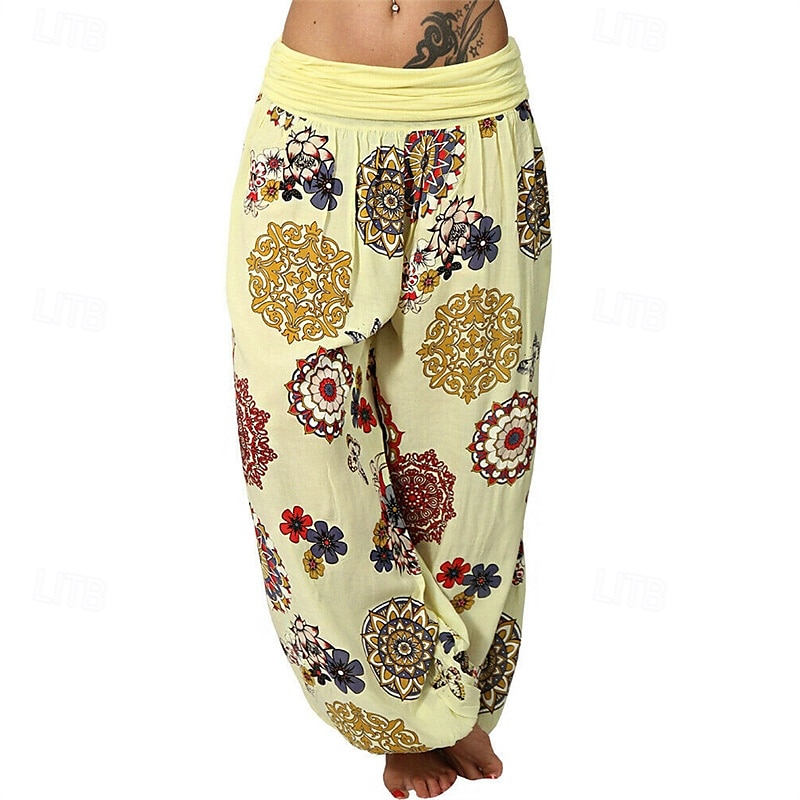 Mulheres Calças Calças Harem Calça Palazzo Moda Boho Comprimento total Cintura Média Imprimir Cintura elástica Confortável Micro-Elástica Rua Roupa Diária Para Noite Preto Branco Amarelo Rosa claro de 2025 por $19.99 –P6