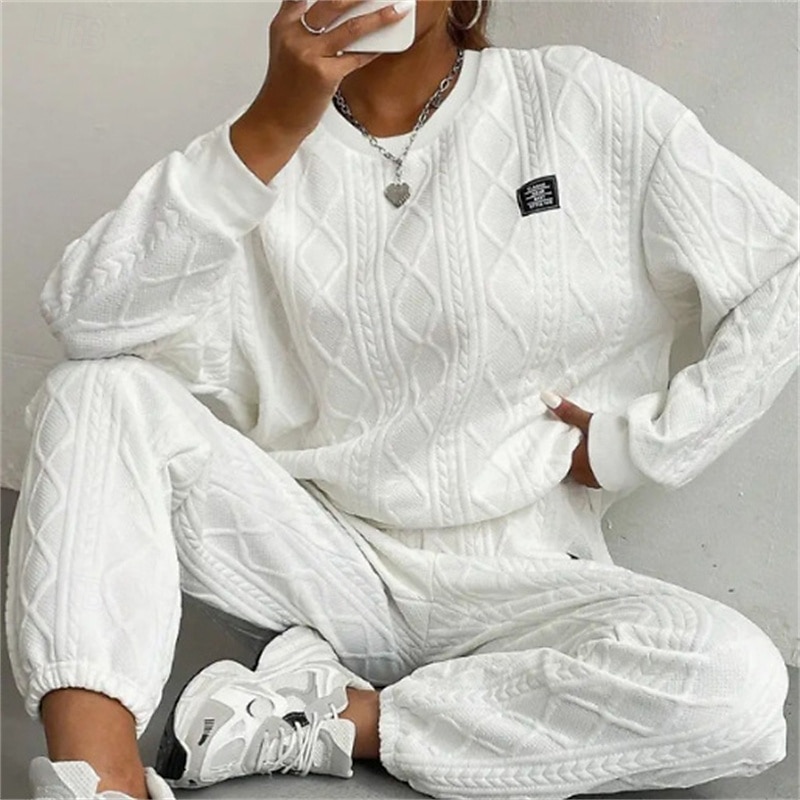 Mulheres Moletom Suéter Conjunto de Roupa Atlética Bolsos Cor Sólida Conjuntos Outono Inverno Preto Branco Academia Exercite-se Esportivo Térmico / Quente A Prova de Vento Macio Manga Longa Esporte de 2026 por $47.99 –P1