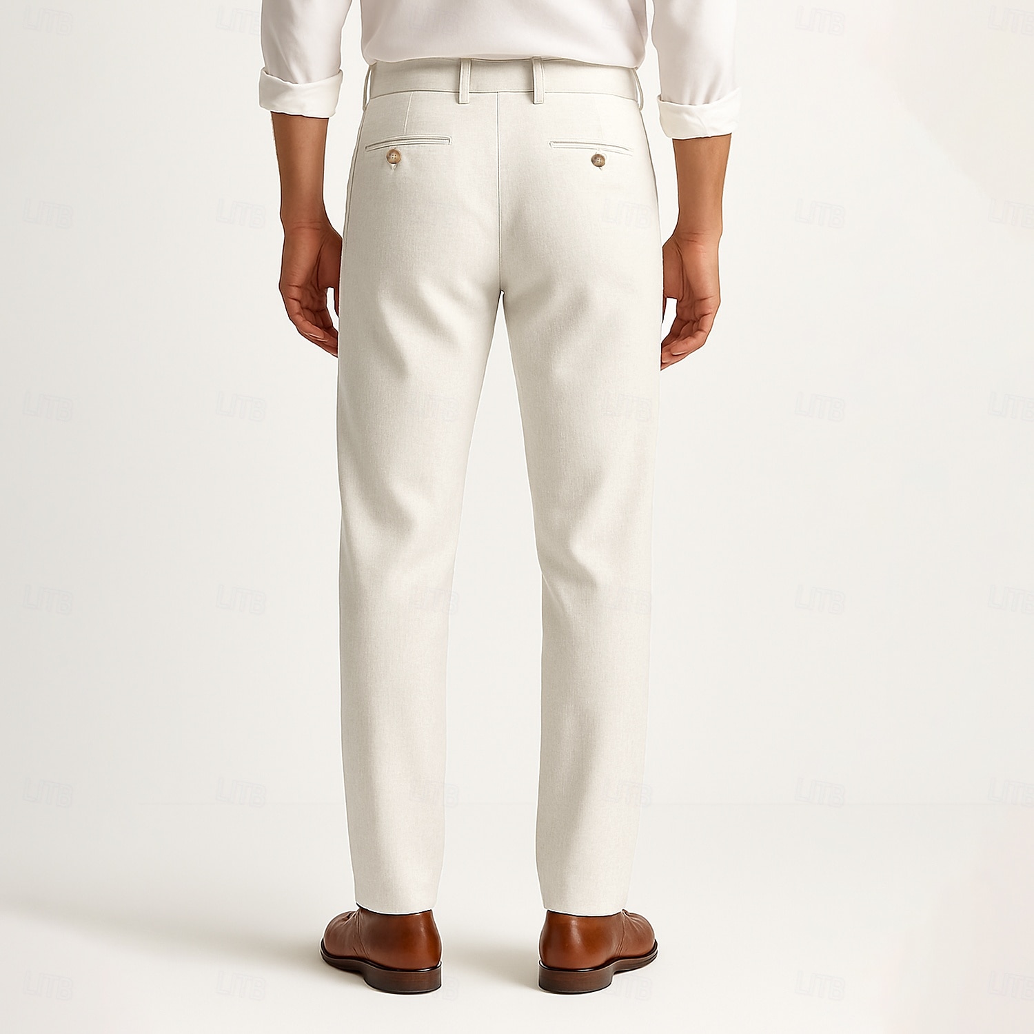 Homens Calças Côr Sólida Comprimento do joelho O negócio Estilo Clássico Casual Preto Branco Sem Elasticidade de 2025 por $41.99 –P5