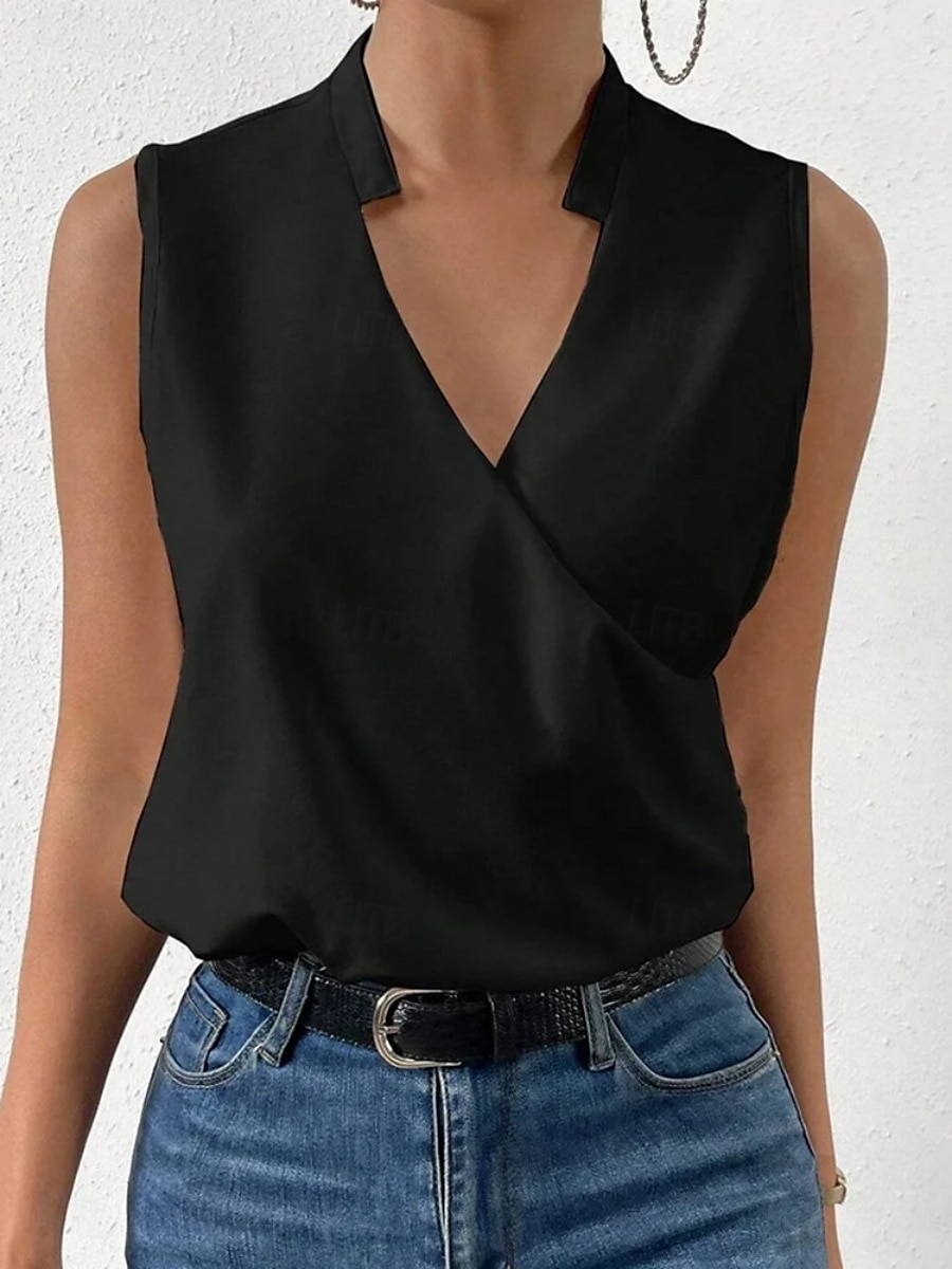 Pentru femei Camisole Tank Top Culoare solidă Elegant Stilat De Bază Fără manșon În V Topuri obișnuite Zilnic Negru Alb Galben Roșu-aprins Albastru piscină Vară 2025 - $18.99 –P2