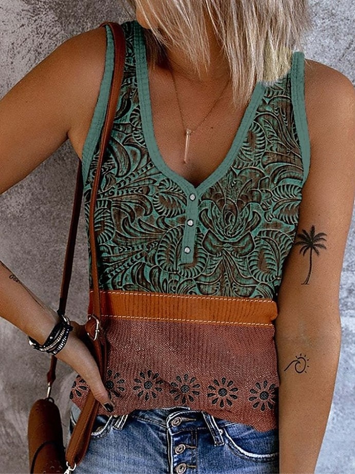 Női Camisole Tank Top Grafika Színes Csehország Stílusos Retró Ujjatlan Ujjatlan V-alakú Crop Tops Napi Alkalmi Strandruházat Nyomtatott Arcpír rózsaszín Barna Lóhere Nyár Tavasz 2025 - $17.99 –P3