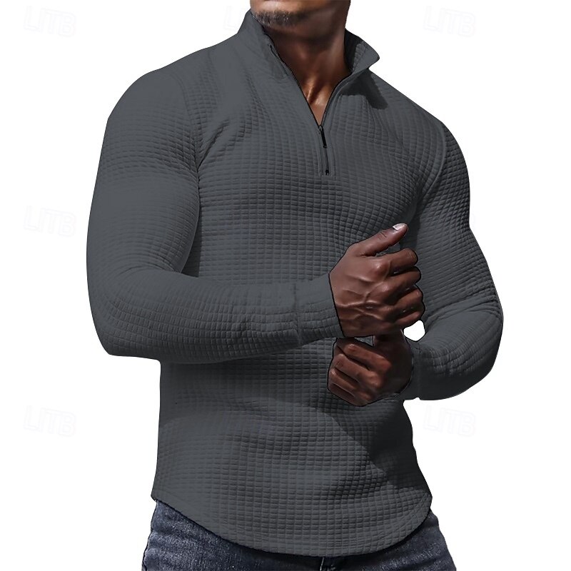 Per uomo Felpa a nido d'ape Felpa con cappuccio e zip Felpa con zip Rosso bordeaux Nero Bianco Verde militare Cachi Colletto Mao Semplice Con zip Zip a un quarto Testurizzato Sport & Outdoor Casuale del 2025 a $25.99 –P3