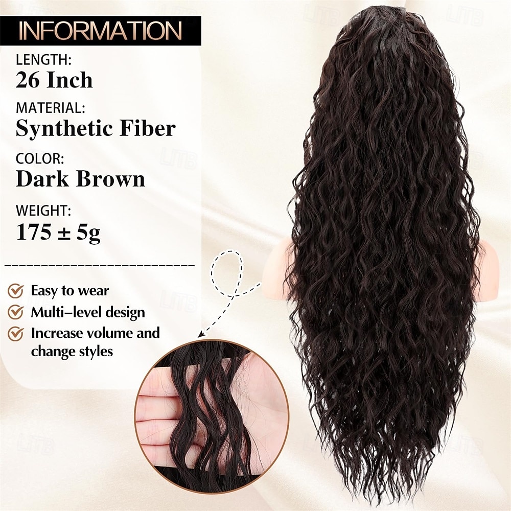 Ponytail Extension Claw Clip Ponytail Extension 26 Inch Long Dark Brown Curly Clip in Pony Tails Hair Extensions Synthetic Layered Fluffy Hairpieces for Women 2026 - $19.49 –P4