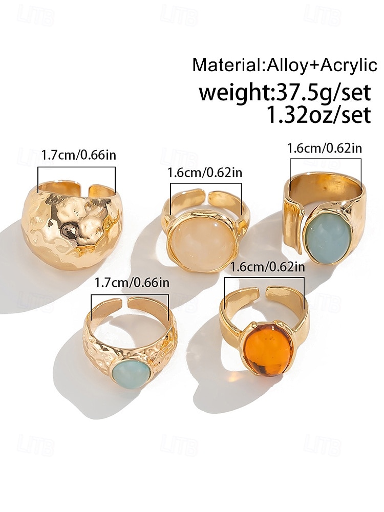 Set van dames gouden vintage edelsteenringen - meerdelige set van opvallende, dikke ringen met gehamerde textuur en kleurrijke hars edelstenen, geschikt voor kantoor, vintage mode, feesten en dagelijkse stijl 2026 - $8.68 –P6