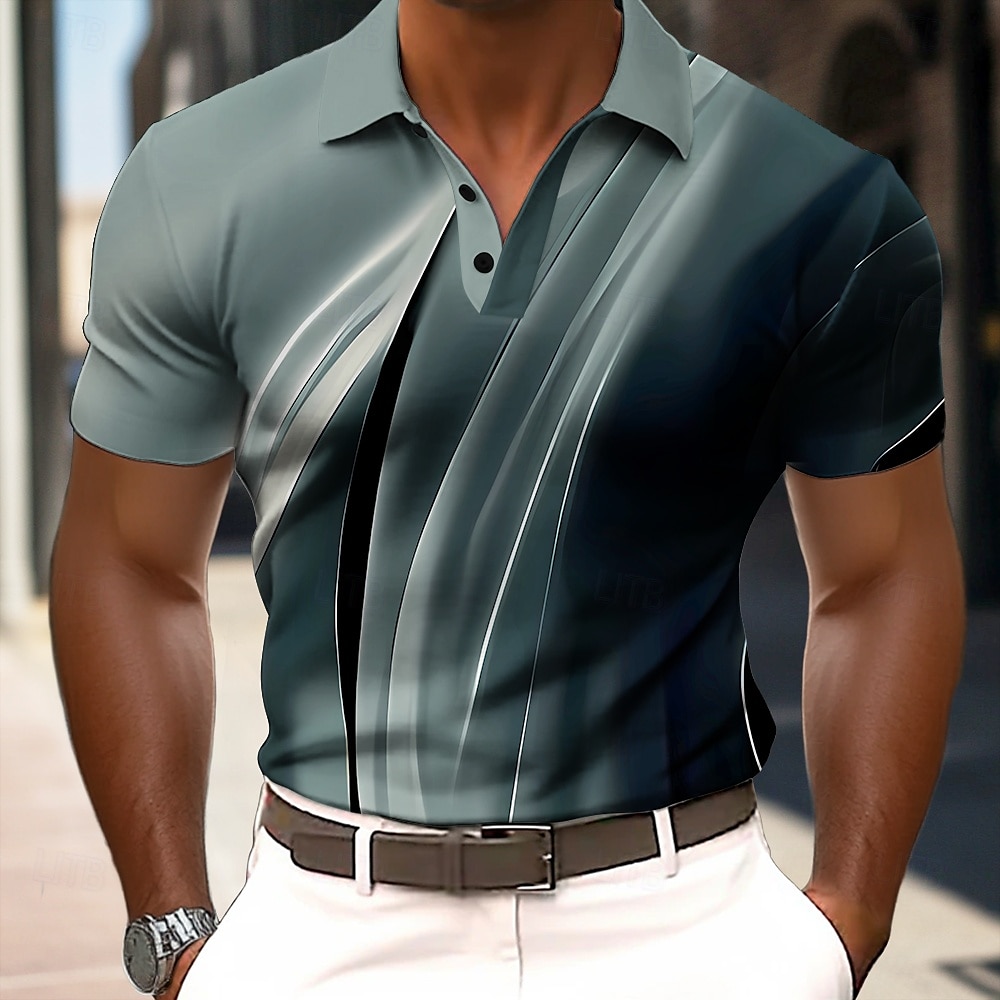 Herr Abstrakt Geometrisk Polo Kortärmad Polotröjor Kavajslag Business Casual Fritids- 3D-utskrift Knappar Sommar Blå Purpur Guld 2025 - $18.99 –P4