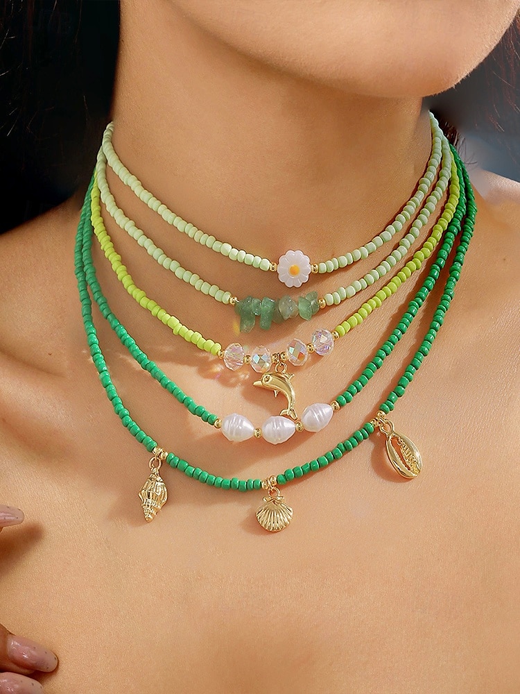 Women's Colorful Beaded Layered Necklace Set – Boho Evil Eye, Pearl, and Charm Accents – Adjustable Summer Jewelry for Teens and Young Women – Ideal for Beach, Festivals and Casual Wear 2025 - $14.99 –P3