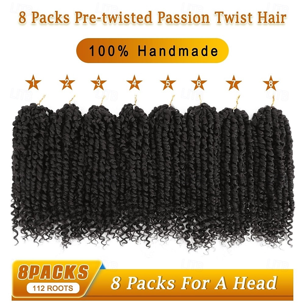 Pre-Twisted Passion Twist Hair 8 Packs 112 Strands Pre Looped Passion Twist Braiding Hair for Women Short Passion Twists Crochet Hair Synthetic Hair Extensions 2025 - $47.99 –P2
