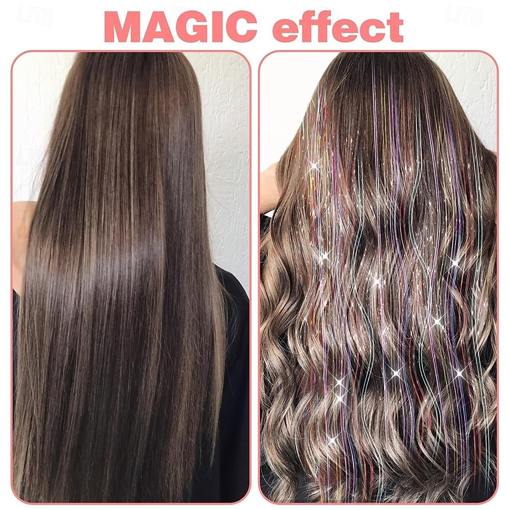 2026年 ヘアティンセルキット 18個パック ヘアティンセル クリップイン 19.6インチ グリッターティンセル ヘアエクステンション 耐熱クリップイン ヘアティンセル スパークル フェアリー ヘアアクセサリー 子供 女の子 女性用  コレクション – $19.49 –P4