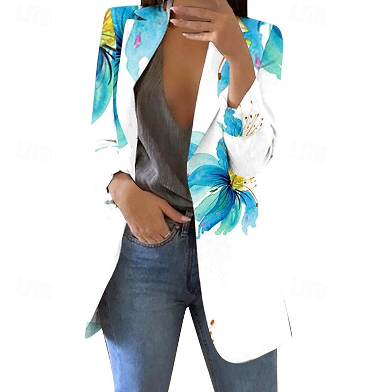 Dam Kavaj Bekväm Mönster Elegant Mode Ledigt Blommig Utekväll Ledigt / vardag Cardigan Normal Kavajslag Normal Långärmad Ytterkläder Gul Rodnande Rosa Blå Vår Höst 2025 - $26.99 –P4