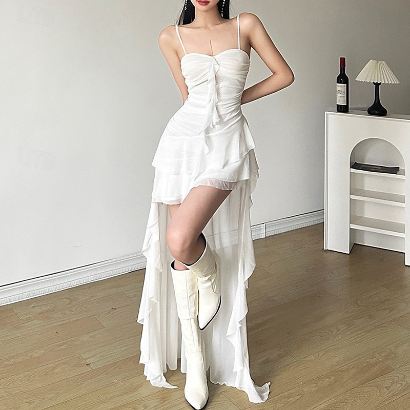 Per donna Abito Lungo Maxi Abito Abito Estivo Abito Sottoveste Moda Moderno All'aperto Ferie Data Vestibilità regolare Semplice Senza Maniche Spalline sottili Nero Bianco Rosso Estate del 2025 a $28.99 –P3