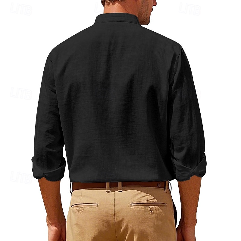 Herren Hemd Leinenhemd Freizeithemd Knopfhemd Baumwollhemd Kokospalme Urlaub Hawaiianisch Schwarz Weiß Khaki Grau Langarm Stehkragen Sommer Frühling Bekleidung Druck 2025 - $26.99 –P13