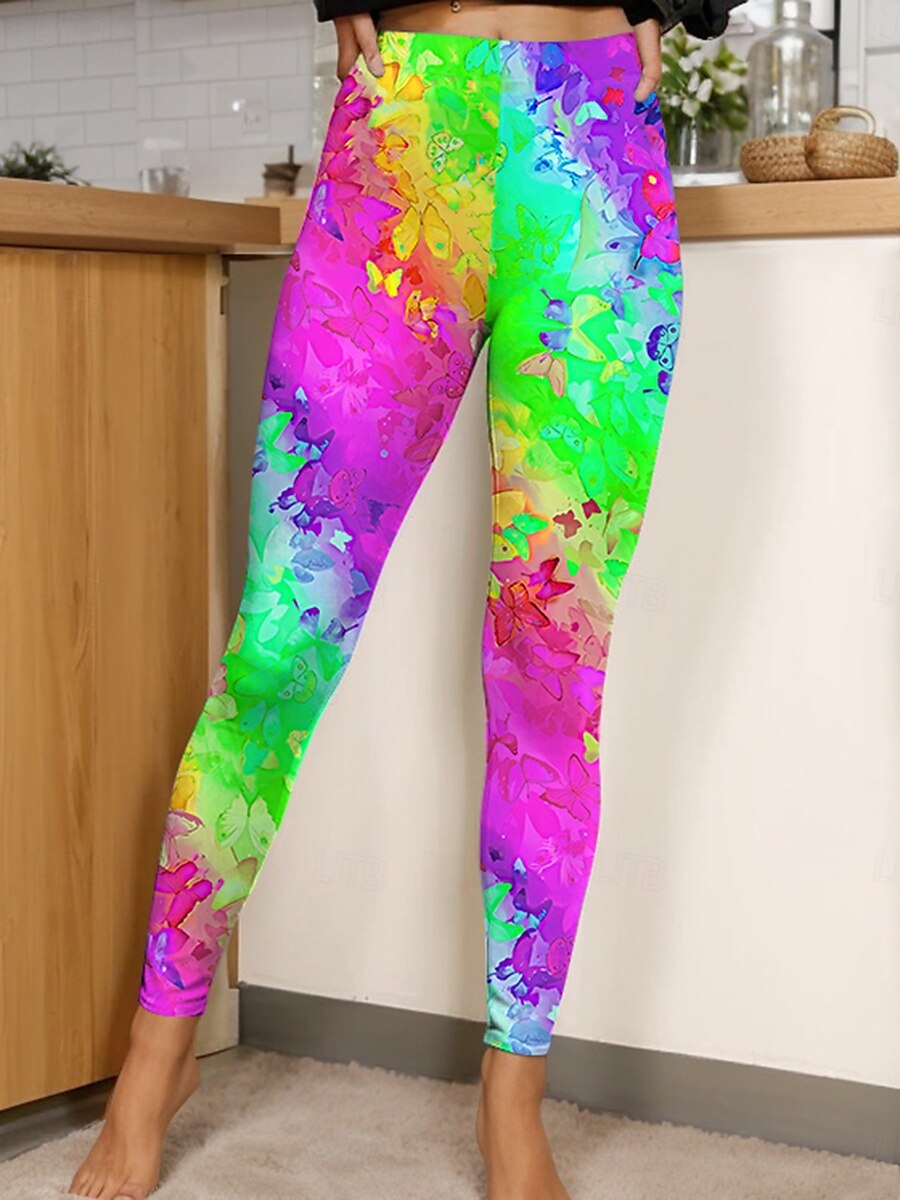 Dame Leggings Årgang Mote Fritid Full lengde Høy Midje Grafisk Gradert Printer Pustende Myk Elastisk Feriereise Avslappet Daglig Lilla Rødstrupe-egg Blå Gul Grønn Sommer Vår Slank Fasong 2025 - $18.99 –P3