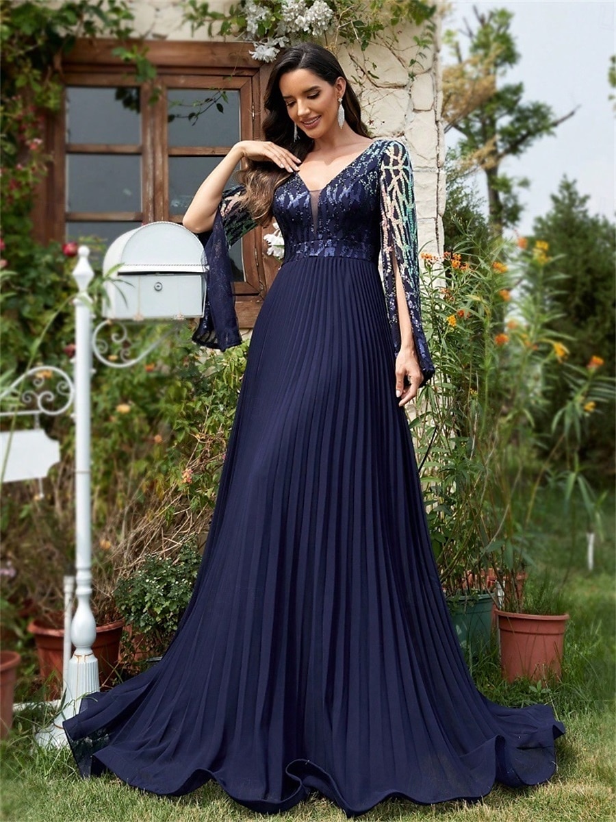 A-Lijn Quinceañera Jurken Elegante Jurk Formele Bruiloft Vloer Lengte Halve Mouwen V-hals Polyester Met Slits 2025 - $129.99 –P7