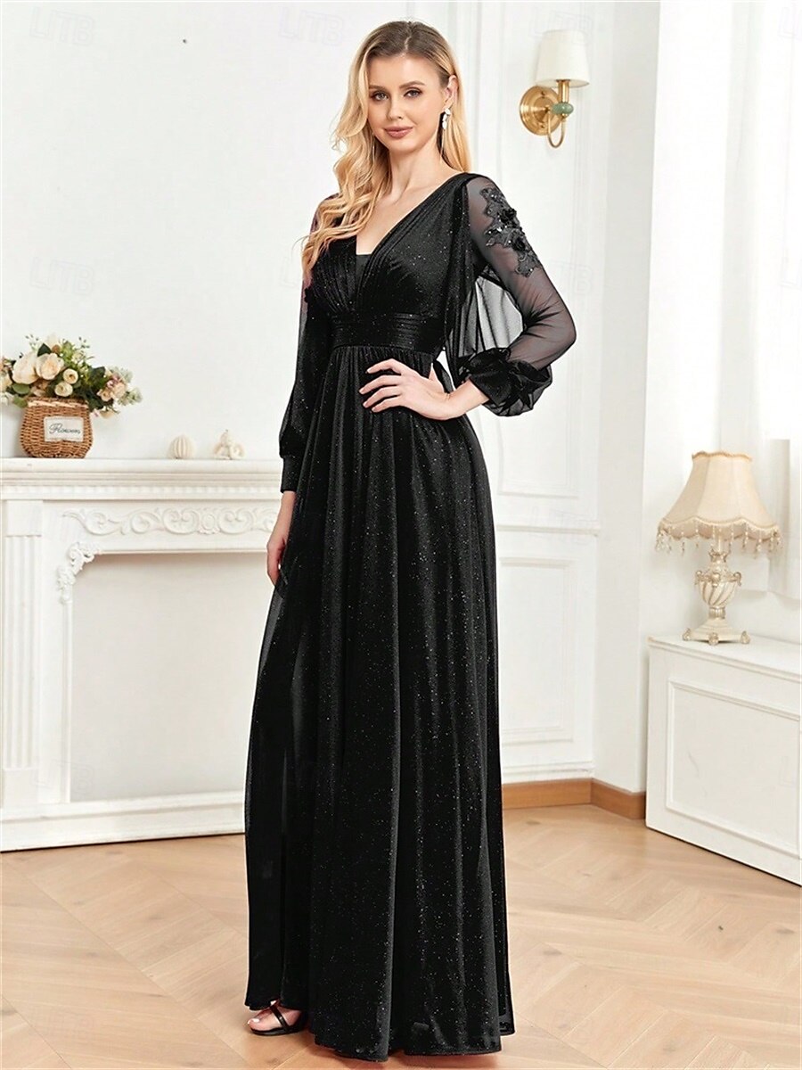 A-vonal Quinceanera Ruhák Elegáns Ruha Formális Esküvői Padló Hosszúságú Hosszú Ujjú V Nyak Sifon V Hátsó Ráncokkal Hasítékkal 2025 - $99.99 –P4