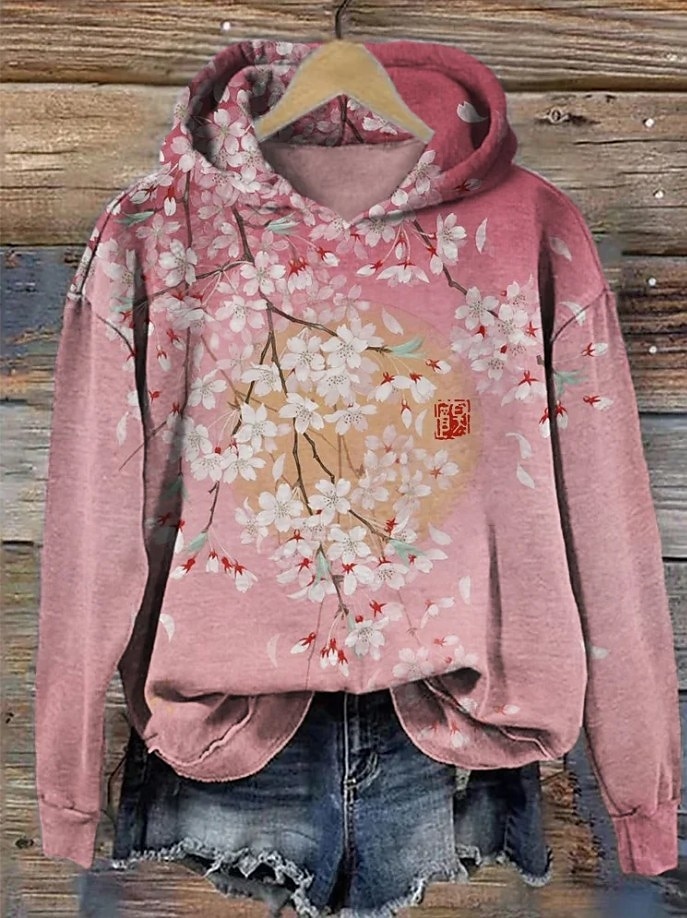 Women's Pullover Hoodie Sweatshirt Floral Graphic Elegant Warm Active Long Sleeve Hooded Regular Tops Street Dailywear Casual Print White Pink Purple Green Khaki Spring Fall Winter 2025 - $24.99 –P6