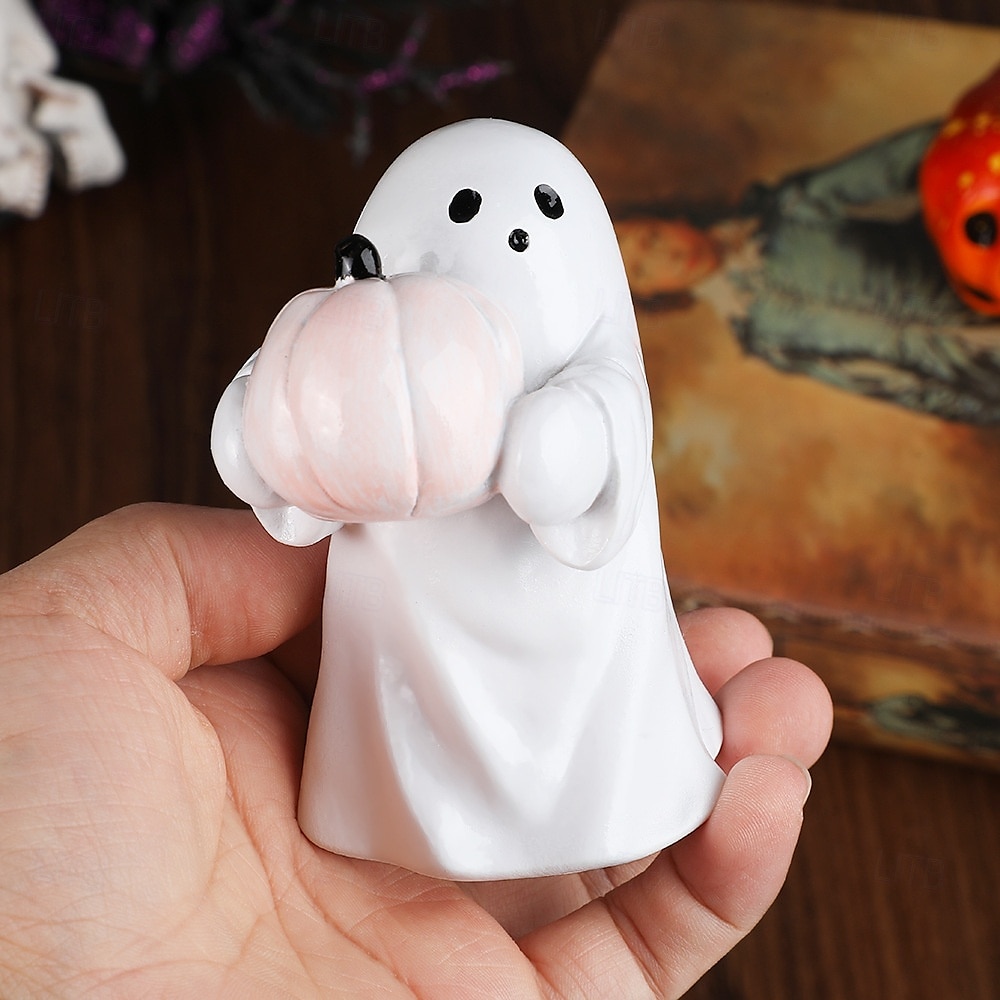 Halloween söpö kummitushahmo, jolla on kurpitsa, hartsipöytäkoriste juhlatunnelmaan ja kodin sisustukseen 2025 - $9.99 –P5