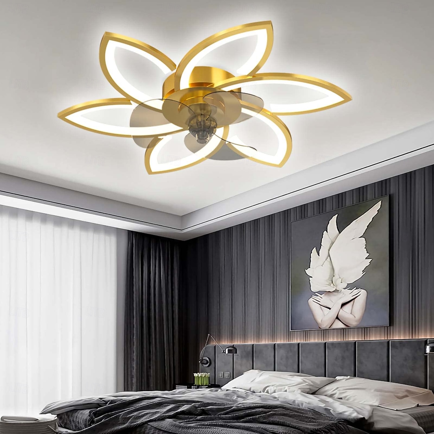 Ventilatore da soffitto con illuminazione, moderno ventilatore a LED dimmerabile, lampada da soffitto con ventilatore e telecomando, temporizzazione silenziosa, lampada da soffitto a forma di fiore in del 2025 a $234.59 –P4