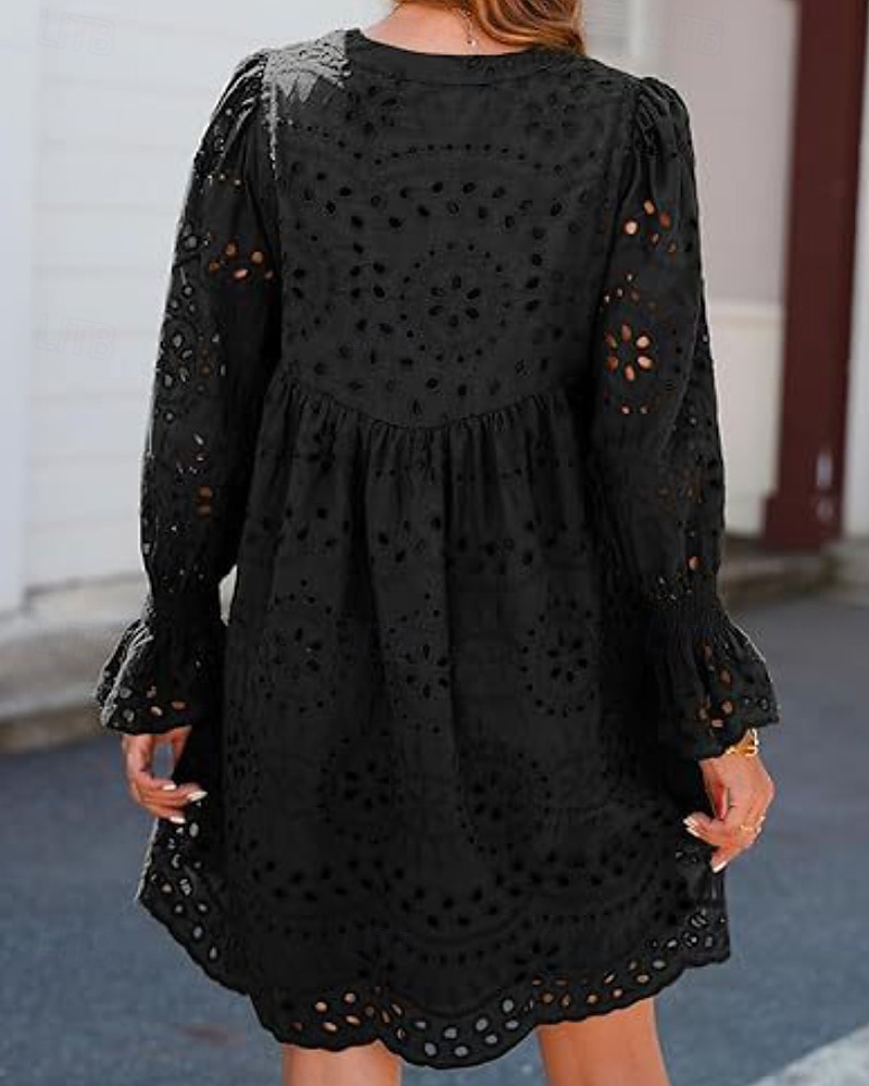 Femmes Mini Robe Robe Décontractée robe ajourée Classique Moderne Quotidien Fête Sortir Coupe régulière Uni manche longue Col en V Noir Blanche Rose Claire Été de 2025 ? $27.99 –P5