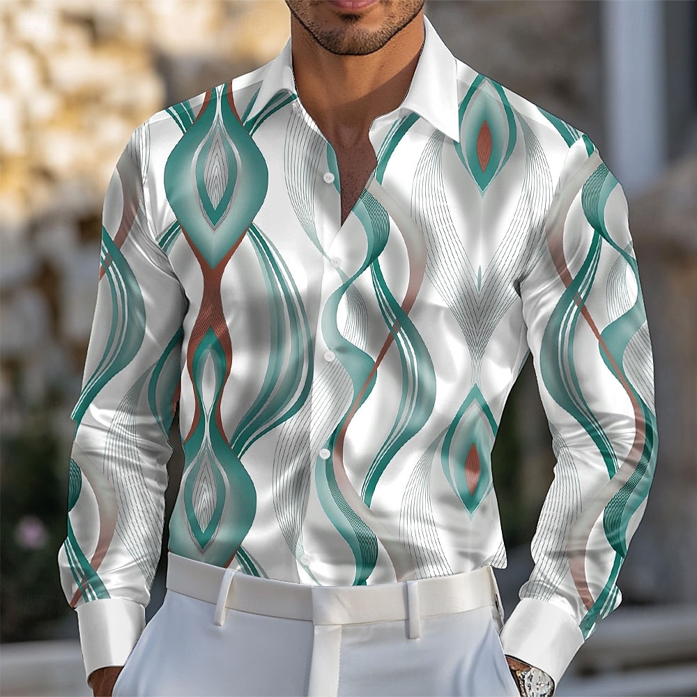 Voor heren Geometrisch Verloop Golven Satijnen overhemd Overhemd Overhemd met knopen Lange mouw Mode-casual Vakantie Feestdagen Zomer Lente Herfst Strijkijzer Overhemden met kraag 3D-afdrukken Wijn 2025 - $27.99 –P4