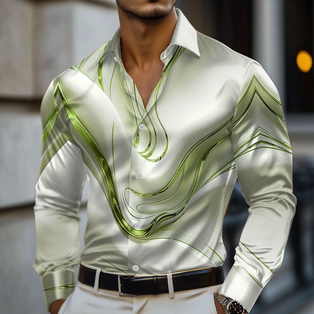Herren Marmor Abstrakte flüssige Kunst Satinhemd Kleidhemd Langarm Modisch lässig Urlaub Ferien Sommer Frühling Herbst Umlegekragen Hemden mit Kragen 3D-Druck Hemden mit Knopfleiste Rosa Blau Gold 2025 - $27.99 –P5