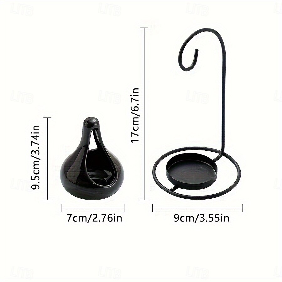 1 stk. svart hengende komfyr - kreativ aromaterapi eterisk olje &voksvarmer med blank overflate uten strømbehov for interiør, stearinlyslampe for avslapning, lysestake, elegant lampe, kunstnerisk 2025 - $24.99 –P3