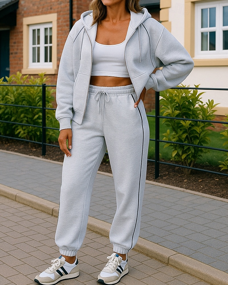Women's Tracksuit Sweatpants Pullover Sweatshirt Zipper Pocket Solid Colored Clothing Suit Spring Fall Black Pink Gym Training Running Windproof Long Sleeve Sport Activewear Micro-elastic Regular Fit 2026 - $44.99 –P1