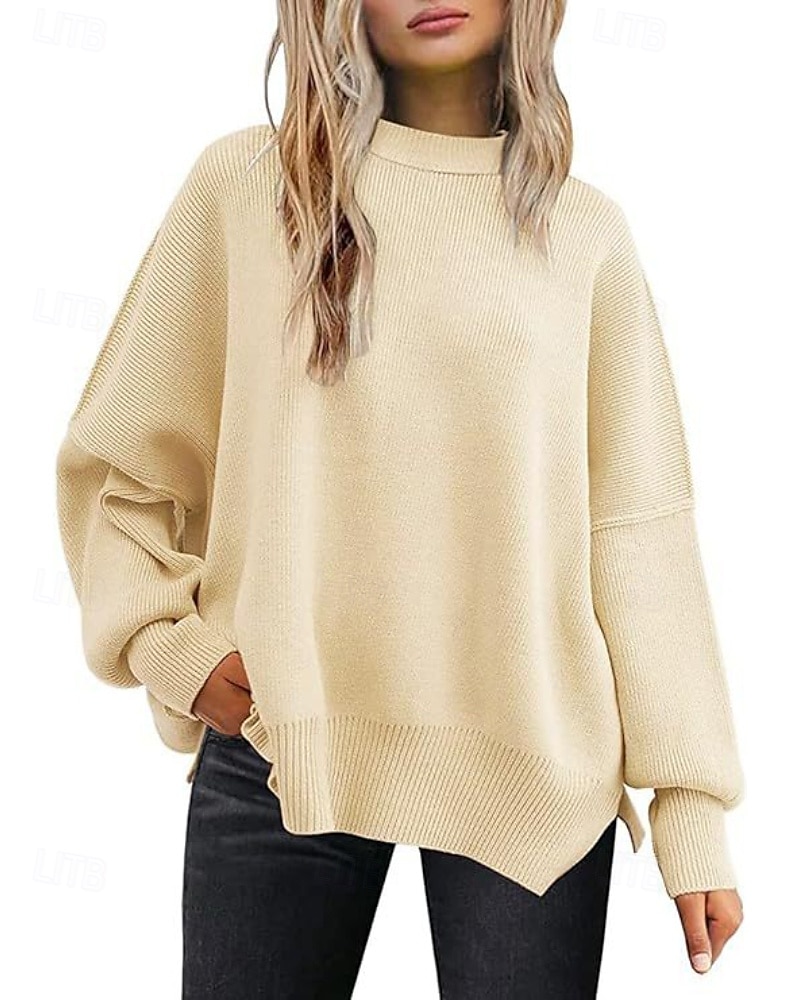 Women's Sweater Pullover Casual Solid Color Ribbed Crew Neck Knitted Long Sleeve Regular Tops Knit Going out Weekend Black White Fall 2025 - $28.99 –P6