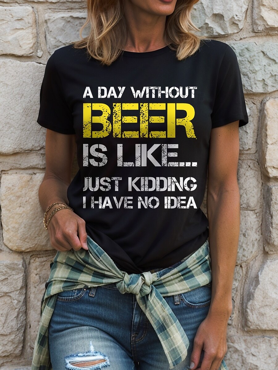 Fête d'Octobre Femmes T-shirt Graphique Lettre ancien Élégant Classique Manche Courte Col ras du cou Hauts Réguliers Quotidien Week-end Imprimé Noir et blanc Noir Blanche Rouge Bleu Été Printemps de 2025 ? $19.99 –P6