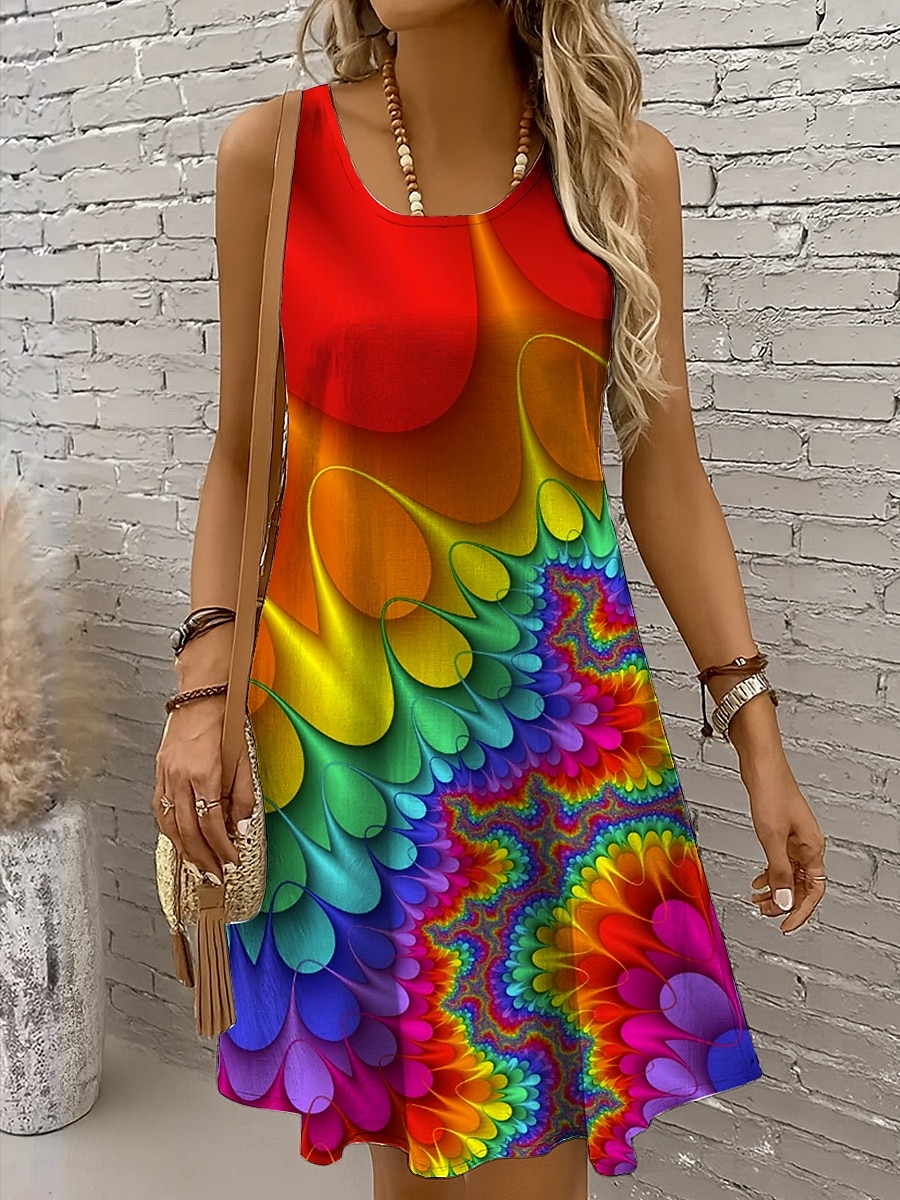 Per donna Mini Abito Abito a trapezio Abito a spalle scoperte Vacanza Casual Vestibilità regolare Ombre Grafico Astratto Senza Maniche Collo a U Giallo Rosso Blu reale Blu Estate Primavera del 2025 a $21.99 –P1