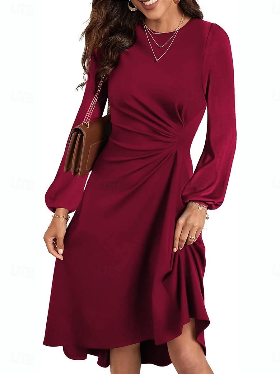 Per donna Mini Abito Abito a trapezio Abiti semi formali Ufficio Vestibilità regolare Plaid Semplice Manica Lunga Girocollo Nero Vino Rosso Estate Autunno del 2025 a $24.99 –P8