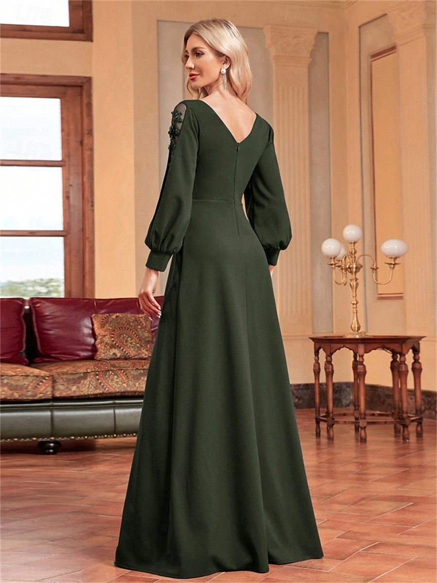 Abiti Quinceanera A-Line abito elegante formale da sposa lungo manica lunga scollatura a V in satin con perline del 2025 a $99.99 –P18