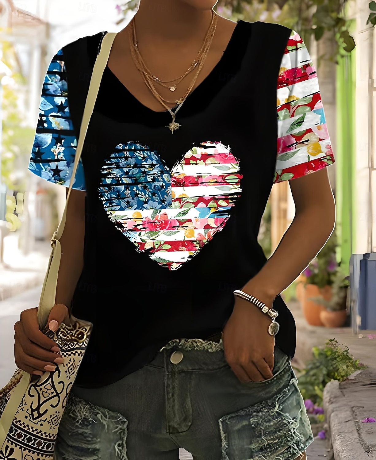 Női Hazafias T Shirt Grafikai Amerikai Zászló Vintage Stílusos Klasszikus Rövid Ujjú V Nyakú Normál Felsők Mindennapi Hétvégi Nyomtatás Kék Nyár Tavasz 2025 - $19.99 –P4